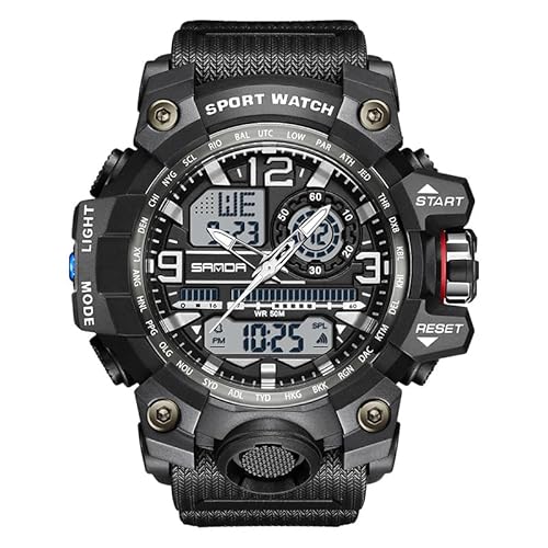 Militär Uhren Sportuhren für Herren Armbanduhr Herrenuhr Digital Uhr Tactical Watches for Men Outdoor Digitaluhr für Jungen LED-Leuchtdisplay mit Analogen Zeigern und Digitalen Zahlen,Schwarz Weiß von findtime