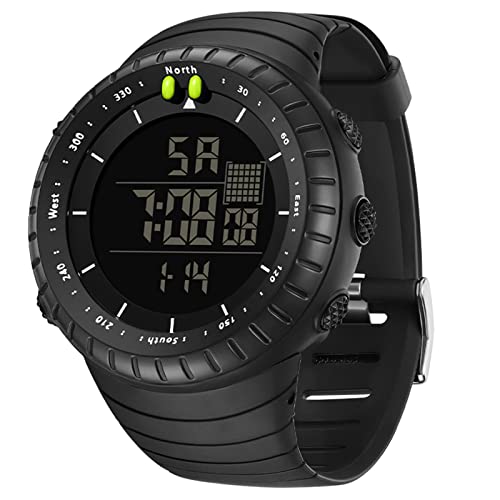 Digitale Herrenuhr mit Alarm – Militärische Sportuhr für Herren, Schwarz , Gurt von findtime