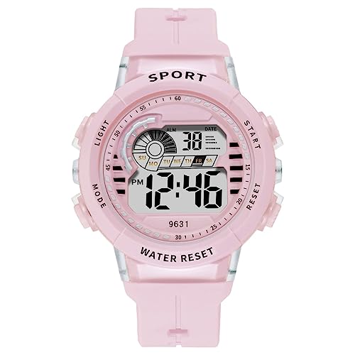 Digitale Kinder-Armbanduhr mit Hintergrundbeleuchtung, für Outdoor, Sport, 5 Bar, wasserdicht, LED, Rosa von findtime