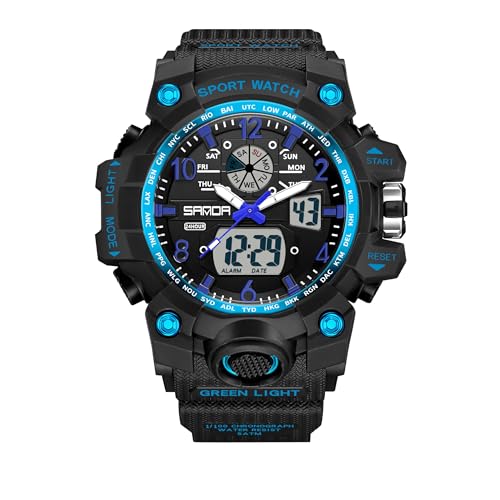 Digitaluhr Damen Sportuhren für Damen Armbanduhr Damenuhr Digital Uhr wasserdichte Digitaluhr für Mädchen LED-Leuchtdisplay mit Analogen Zeigern und Digitalen Zahlen,Schwarz Blau von findtime