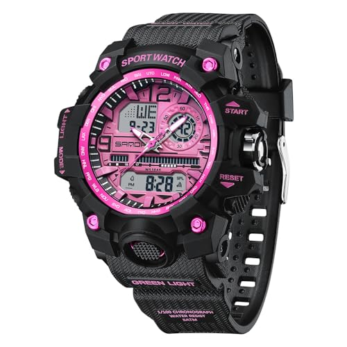 Digitaluhr Damen Sportuhren für Damen Armbanduhr Damenuhr Digital Uhr wasserdichte Outdoor Digitaluhr für Mädchen LED-Leuchtdisplay mit Analogen Zeigern und Digitalen Zahlen von findtime