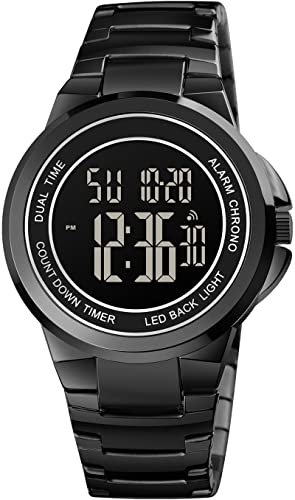 findtime Digitaluhr Herren Edelstahl Armbanduhr mit Beleuchtend Alarm Kalender Herrenuhr Stoppuhr Coutdown 12/24 Stunden Uhren für Männer Digital Elegant Elektronisch Silber Schwarz von findtime