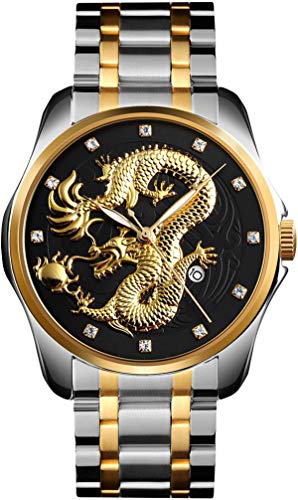 findtime Gold Drache 3D Designer Herrenuhr Männer Edelstahl Armbanduhr Elegant Analog Quarzuhr Datum Leuchtende von findtime