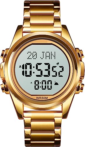 findtime Gold Herren Uhren Edelstahl Armbanduhr Männer Designer LED Digitaluhr Qibla Business Herrenuhren von findtime