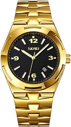 findtime Gold Herrenuhren Goldene Luxus Männer Uhr mit Datum Klassische Business Armbanduhr Mode Edelstahl Analoger Quarzuhr von findtime