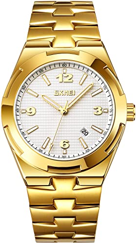 findtime Gold Herrenuhren Goldene Luxus Männer Uhr mit Datum Klassische Business Armbanduhr Mode Edelstahl Analoger Quarzuhr von findtime