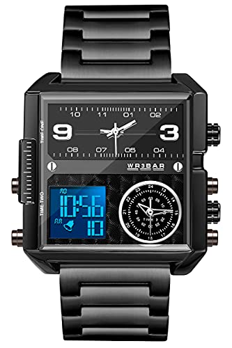 Gold Uhr Herren Cool Damenuhr 3 Arten von Zeitanzeige Quadratisch Digital Edelstahl Armbanduhr Schwarz Silber 3ATM Wasserdicht Elegant Business Datum LED Mode Elektronisch Quarz Uhren für Männer von findtime