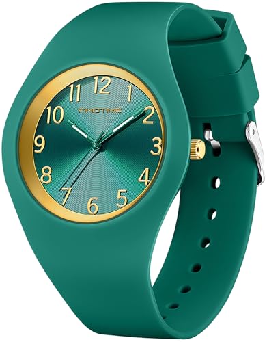 Grün Damenuhr für Frauen Mädchen 5ATM wasserdichte Sportuhr Einfach Mode Design Analog Quarz Jelly Kinderuhr Silikonband von findtime