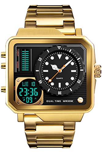 findtime Herren Analog Digitaluhr Business Luxuriös 3 ATM Wasserdicht LED Alarm Dualzeit Stoppuhr Datum Multifunktional Casual Elegant Modisch Design von findtime