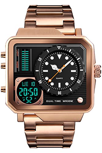 findtime Herren Analog Digitaluhr Business Luxuriös 3 ATM Wasserdicht LED Alarm Dualzeit Stoppuhr Datum Multifunktional Casual Elegant Modisch Design von findtime