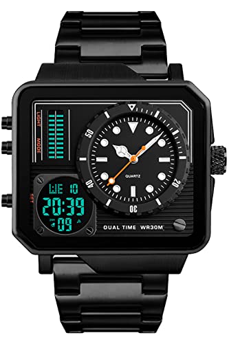 findtime Herren Analog Digitaluhr Business Luxuriös 3 ATM Wasserdicht LED Alarm Dualzeit Stoppuhr Datum Multifunktional Casual Elegant Modisch Design von findtime