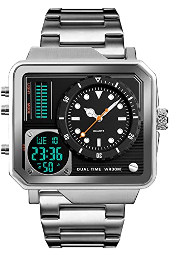 findtime Herren Analog Digitaluhr Business Luxuriös 3 ATM Wasserdicht LED Alarm Dualzeit Stoppuhr Datum Multifunktional Casual Elegant Modisch Design von findtime
