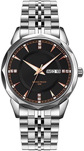 findtime Herren Armbanduhr Edelstahlarmband Elegant Analog Quarz Uhr mit Wochentag Datum Herrenuhr Silber Gold Uhren Männer Business Luxus von findtime