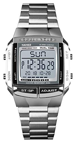 findtime Herren Armbanduhr Elektronische Digitaluhr LED Edelstahl Multifunktionsuhr Quarz Stoppuhr von findtime