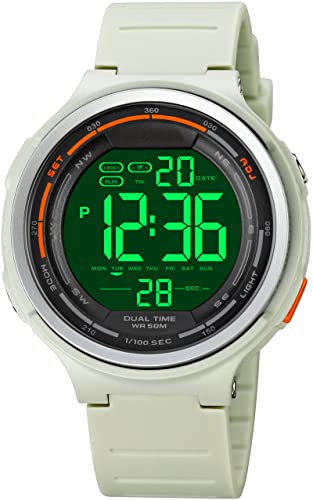 findtime Herren Digital Uhren Damen, 5 ATM Wasserdicht Armbanduhr mit Duale Zeitzone Stoppuhr Countdown Wecker Kalender Sportuhr für Jungen Männer von findtime