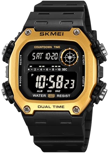 Herren Digitaluhr Militär Digitale Armbanduhr Sport 5ATM Wasserdicht Outdoor Tactical Watch Digital LED Uhren Herren Eckig 12/24 Stunden Stoppuhr Coutdown Kalender von findtime