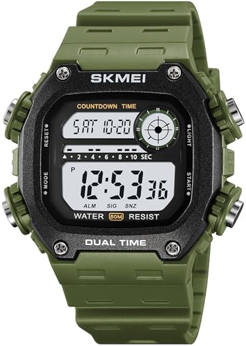 Herren Digitaluhr Militär Digitale Armbanduhr Sport 5ATM Wasserdicht Outdoor Tactical Watch Digital LED Uhren Herren Eckig 12/24 Stunden Stoppuhr Coutdown Kalender von findtime