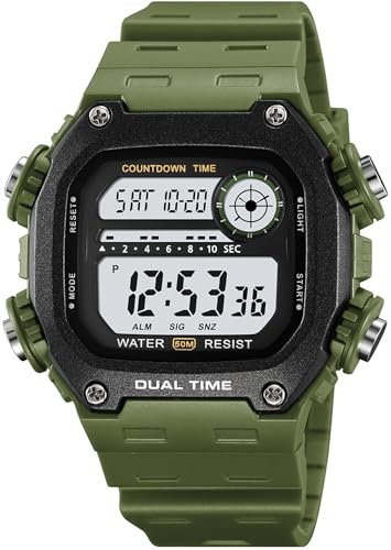 Herren Digitaluhr Militär Digitale Armbanduhr Sport 5ATM Wasserdicht Outdoor Tactical Watch Digital LED Uhren Herren Eckig 12/24 Stunden Stoppuhr Coutdown Kalender von findtime