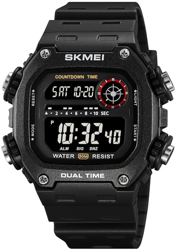 Herren Digitaluhr Militär Digitale Armbanduhr Sport 5ATM Wasserdicht Outdoor Tactical Watch Digital LED Uhren Herren Eckig 12/24 Stunden Stoppuhr Coutdown Kalender von findtime