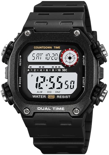 Herren Digitaluhr Militär Digitale Armbanduhr Sport 5ATM Wasserdicht Outdoor Tactical Watch Digital LED Uhren Herren Eckig 12/24 Stunden Stoppuhr Coutdown Kalender von findtime