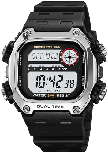 Herren Digitaluhr Militär Digitale Armbanduhr Sport 5ATM Wasserdicht Outdoor Tactical Watch Digital LED Uhren Herren Eckig 12/24 Stunden Stoppuhr Coutdown Kalender von findtime