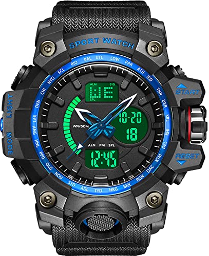 findtime Herren Digitaluhr Militär Sportuhren Armbanduhr Jungen, 5ATM Wasserdicht Große Teenageruhr Digital Analog Display Uhren Tactical Männer Stoppuhr LED 12/24H von findtime