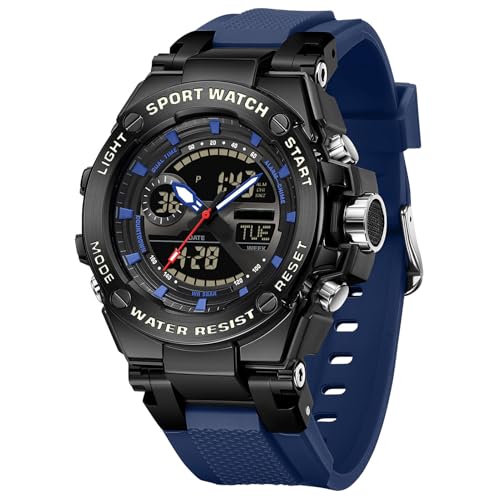Herren Militär Analog Sportuhr Großes Zifferblatt Wasserdicht für Sport 3ATM Uhr 2024 Herbst Kollektion Analog Quarz Casual Design Coloful Einfache Minimalistische Armbanduhr, blau, Armband von findtime