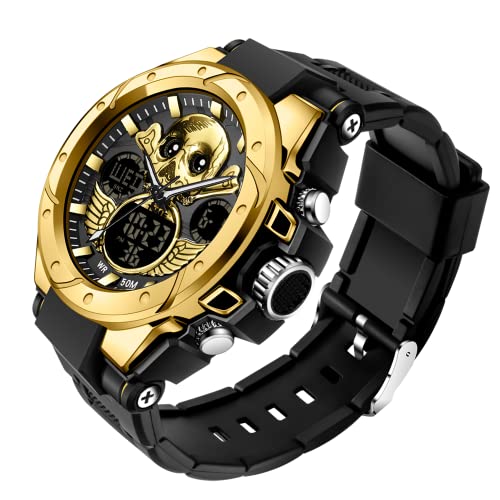 findtime Herren Uhren Digital Militär Sport Outdoor Totenkopf-Motiv Schädel Wasserdicht Timer Chronograph Countdown Tactical Watch Analog Armbanduhr Männer Jungen LED Kalender 12/24H Stoppuhr Wecker von findtime