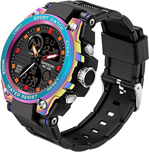 findtime Herren Uhren Sport Militär Große Armbanduhr Outdoor Digitaluhren Analog Doppelzeit LED Kalender Männer Jungen Stoppuhr 12/24H Color von findtime