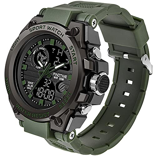 findtime Herren Sport Uhren Militär Outdoor Große Armbanduhr Digital Analog Zwei Zeitzonen LED Kalender Männer Jungen von findtime