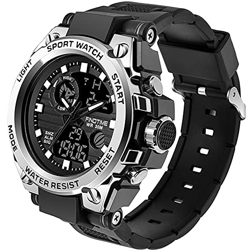 findtime Herren Sport Uhren Militär Outdoor Große Armbanduhr Digital Analog Zwei Zeitzonen LED Kalender Männer Jungen von findtime