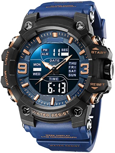 findtime Herren Sportuhr Analog Digital Armbanduhr Sport Digitaluhren Militär Uhr Outdoor Männer 5ATM Wasserdicht Herren Uhren mit LED Wecker Datum Stoppuhr 12/24H Großes Zifferblatt von findtime