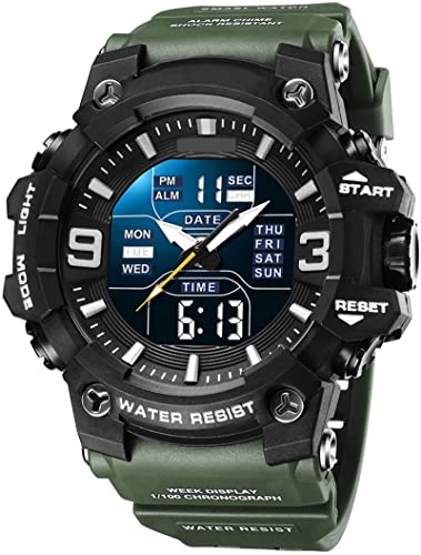 findtime Herren Sportuhr Analog Digital Armbanduhr Sport Digitaluhren Militär Uhr Outdoor Männer 5ATM Wasserdicht Herren Uhren mit LED Wecker Datum Stoppuhr 12/24H Großes Zifferblatt von findtime