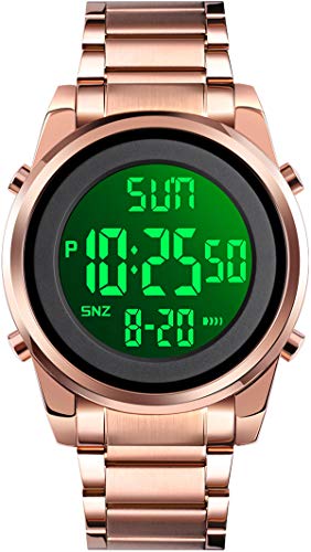 findtime Herren Uhr Digitaluhr für Männer mit Wecker Countdown Stoppuhr LED Hintergrundbeleuchtung Elektronische Armbanduhr mit Edelstahl Rose Gold von findtime