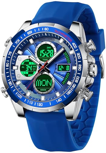 Herren Uhren Blau Armbanduhr für Männer mit Alarm Timer Datum Stoppuhr 5ATM wasserdichte Digitale Analoguhr Business Elegant Klassische Design von findtime