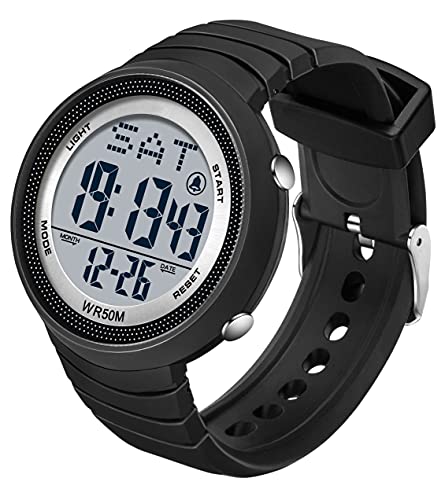 findtime Herren Uhren Jungen Damen Digitaluhr Sportuhr Armbanduhr Wecker Stoppuhr Digital LED Uhr 3 ATM Wasserdicht Schwarz Outdoor Chronograph Countdown Watch Männer Frauen von findtime