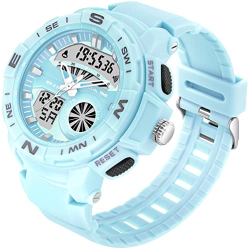 Herren Uhren Digital Sport Militär Uhr 50M Wasserdicht Zwei Zeitzonen Analog Digitale Armbanduhr LED Digitaluhren Wecker Datum Sportuhr mit Stoppuhr Blau von findtime