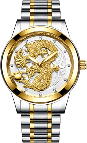 findtime Herren Uhren Goldene Edelstahlarmband 8D Drachen Diamant Designer Männer Quarz Analog Armbanduhr von findtime