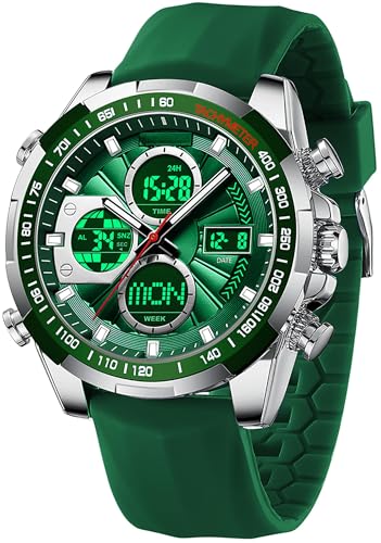 Herren Uhren Grün Armbanduhr für Männer mit Alarm Timer Datum Stoppuhr 5ATM wasserdichte Digitale Analoguhr Business Elegant Klassische Design von findtime