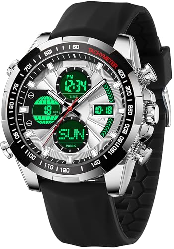 Herren Uhren Schwarz Armbanduhr für Männer mit Alarm Timer Datum Stoppuhr 5ATM wasserdichte Digitale Analoguhr Business Elegant Klassische Design von findtime