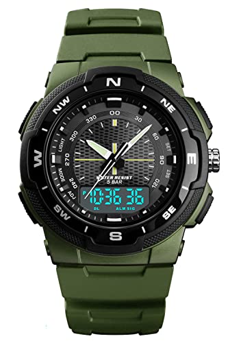 findtime Herren Uhren Sport Militär Digital Uhr Jungen Männer Analog 5 ATM Wasserdicht Stoppuhr Wecker LED Kalender Datum Große Armbanduhr für Männer Outdoor Doppelzeit von findtime