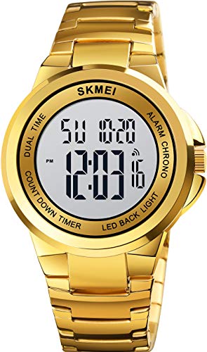 Herrenuhr Digital Business Multifunktionsuhr Sportlich Armbanduhr Outdoor Metall Schlicht Gold Timer Stoppuhr LED Beleuchtung Kalender von findtime