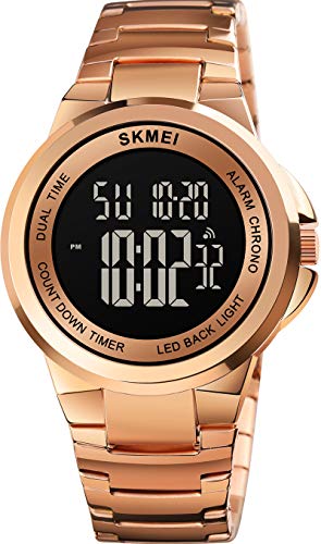 findtime Herrenuhr Digital Business Multifunktionsuhr Sportlich Armbanduhr Outdoor Metall Schlicht Rosegold Timer Stoppuhr LED Beleuchtung Kalender von findtime