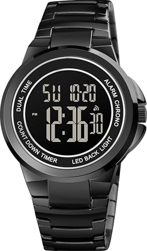 findtime Herrenuhr Digital Business Multifunktionsuhr Sportlich Armbanduhr Outdoor Metall Schlicht Schwarz Timer Stoppuhr LED Beleuchtung Kalender von findtime
