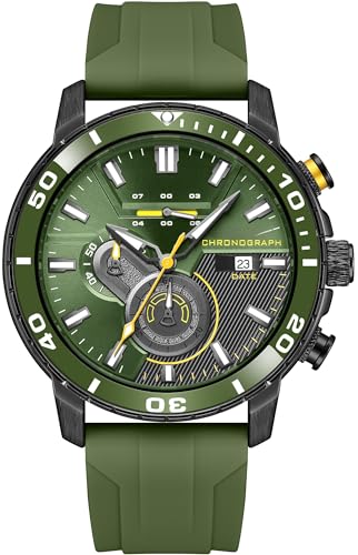 Herrenuhr Grün Silikon Armbanduhr mit Chronograph Tag Kalendar Sportliche Mode Quarzuhr Leuchtender Zeiger von findtime