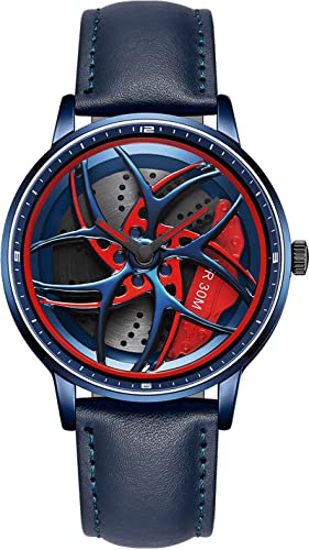 findtime Herrenuhr Motorsport 3D Felgendesign Designer Armbanduhr Edelstahl Leder Analog Quarzuhr Persönlichkeit Felgenuhr Mode Auto-Enthusiasten Raduhr von findtime