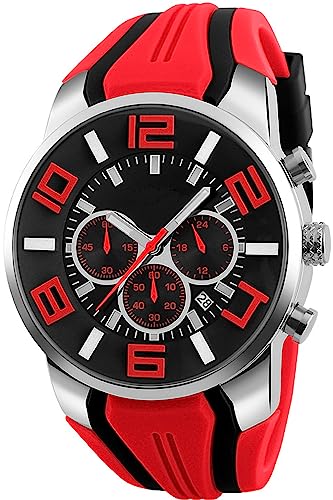 findtime Herrenuhr Sport Jungenuhr Chronograph Militär Armbanduhr Männer Coole Analog Quarz Rot von findtime