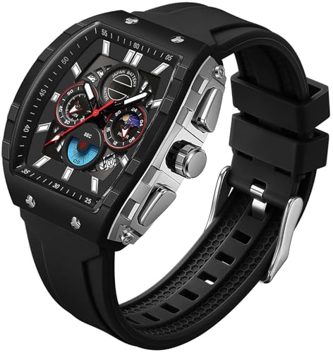 Herrenuhren Eckiges Zifferblatt Design Schwarz Herren Uhr Chronograph Analog Quarz Armbanduhr Business Leuchtender Zeiger Silber Herrenuhren Eckiges Zifferblatt Design Schwarz Herren Uhr Chronograph Analog Quarz Armbanduhr Business Leuchtender Zeiger Silber von findtime