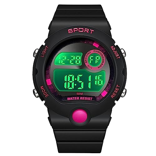 Kinder-Armbanduhr, Jungen, digital, Sport, Multifunktions-Armbanduhr, wasserdicht, Chronograph, für den Außenbereich, mit LED-Licht, Alarm, Geschenk, Schwarz / Rosé, Gurt von findtime