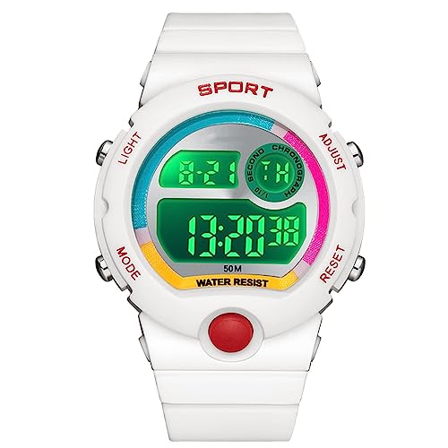 Kinder-Armbanduhr, Jungen, digital, Sport, Multifunktions-Armbanduhr, wasserdicht, Chronograph, für den Außenbereich, mit LED-Licht, Alarm, für Geschenk, Weiß, Gurt von findtime